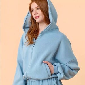 NWT Blogilates Popflex Marshmallow Full Zip Hooded Sweatshirt Light Blue Jacket